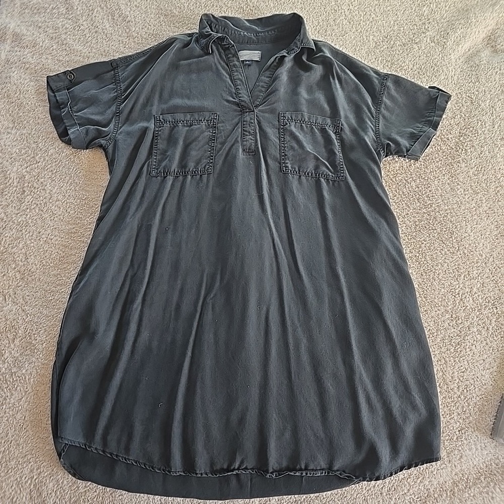 Universal Thread Women's Sz L Short Sleeve Shirtdress 100% Lyocell Gray Pockets